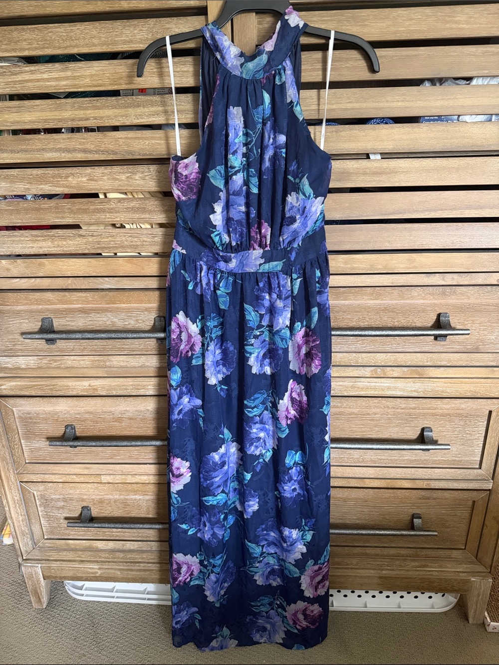 Lulu's Navy Floral Maxi Dress with Purple & Teal Blooms